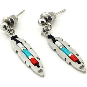 Kızılderili Şans Tüyü Renkli Sallantılı Unisex Çelik Küpe E778