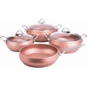 Özkent Rose Gold 7 Parça Granit Güveç Set Metal Sap K-541
