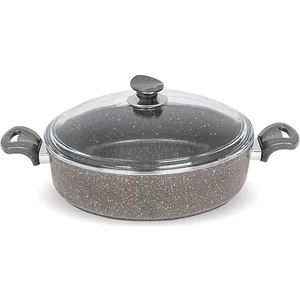 Granit Basık Cam Kapaklı  Tencere 26 cm Gri G-2002-1