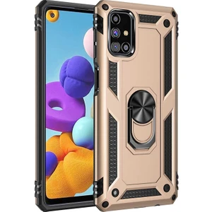 Tekno Grup Samsung Galaxy M31S Kılıf Çift Katmanlı Yüzüklü Manyetik Vega Kapak + Nano Ekran Koruyucu Gold