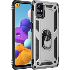 Tekno Grup Samsung Galaxy M31S Kılıf Çift Katmanlı Yüzüklü Manyetik Vega Kapak Gümüş