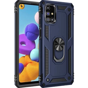 noktaks - Samsung Galaxy M31S - Kılıf Yüzüklü Zırh Tank Vega Kapak - Mavi - T15433