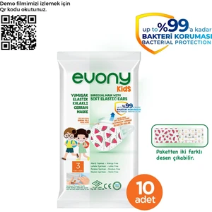 Evony Kids Elastik Kulaklıklı Cerrahi Çocuk Maskesi 10'lu