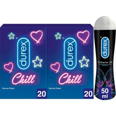 Durex Chill Karma Prezervatif Ekstra Avantaj Paketi 40’lı + Durex Extreme Jel 50