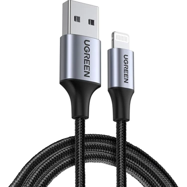 UGREEN Lightning to USB-A Örgülü MFi Sertifikalı İphone Hızlı Şarj Kablosu, 2 Metre, Siyah -