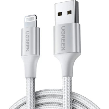 UGREEN Lightning to USB-A Örgülü MFi Sertifikalı İphone Hızlı Şarj Kablosu, 2 Metre, Gümüş -