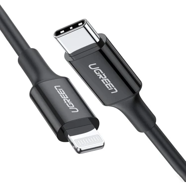 UGREEN Lightning to USB-C 3A PD MFi Sertifikalı Hızlı Şarj Kablosu, 2 Metre, Siyah -