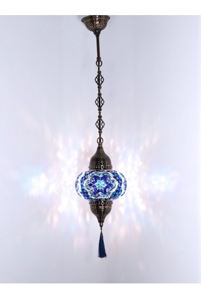 Atölye Lamp Design Mozaik Tekli Mavi Çiçek Sarkıt Lamba