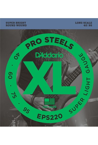 D'Addario EPS220 Prosteels Bass- Super Light- 40-95- Long Scale Takım Tel Bas Gitar Teli 040-095