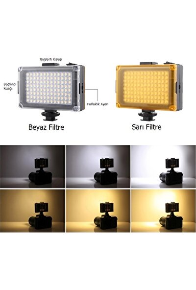 3E1A Video LED Işık 104LED Type-C ile Sürekli Çalışma Ekstra 2 Kızaklı + Mini Tripodlu