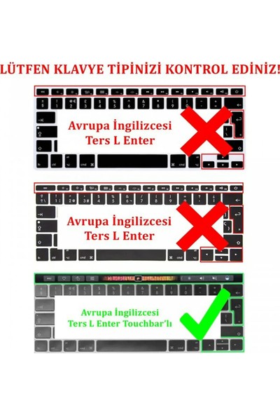 Arabulalaca Apple Macbook Pro 13" 2020 A2338 (M1) Silikon Klavye Koruyucu Türkçe Touchbar