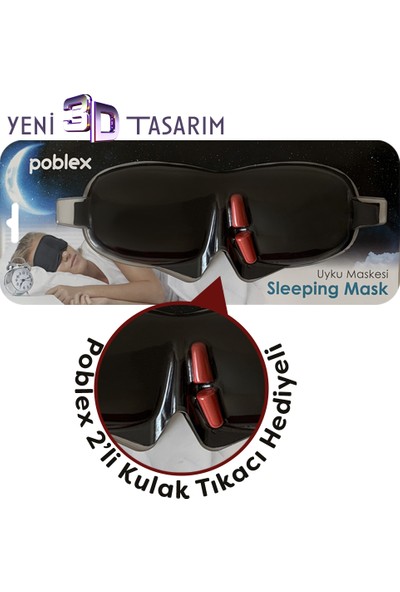 Poblex Uyku Maskesi 3D + Köpük Kulak Tıkacı