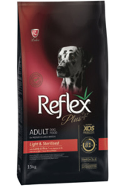 Reflex Plus Medium-Large Kuzu Etli ve Pirinçli Sterilized & Light Köpek Maması 15 kg
