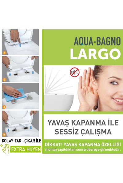 Aqua Bagno Largo - Yavaş Kapanan Klozet Kapağı - Duroplast