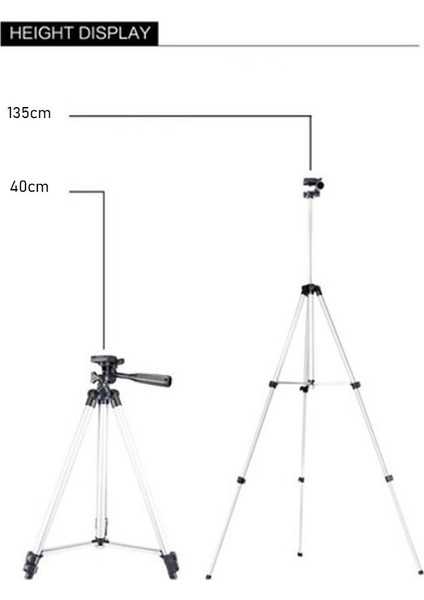 Cep Telefonları İçin 135 cm Alüminyum Tripod Taşıma Çantalı Tripod + 3 Ayak Sehpa Telefon Tutucu