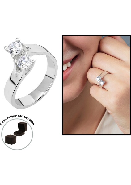 Starlight Diamond Pırlanta Montür Asimetrik 925 Ayar Gümüş Kadın Çifttaş Yüzük
