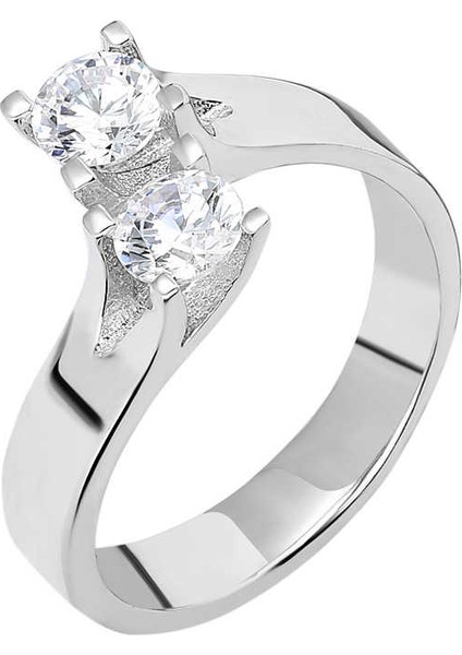 Starlight Diamond Pırlanta Montür Asimetrik 925 Ayar Gümüş Kadın Çifttaş Yüzük fırsatları