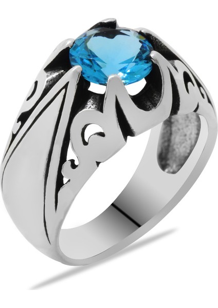 Mavi Zirkon Taşlı Minimal Tasarım 925 Ayar Gümüş Erkek Yüzük modelleri