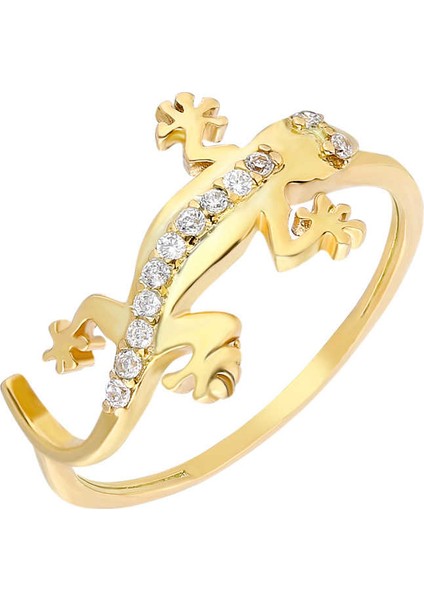 Zirkon Taşlı Kertenkele Tasarım Gold Renk 925 Ayar Gümüş Kadın Yüzük fiyatları
