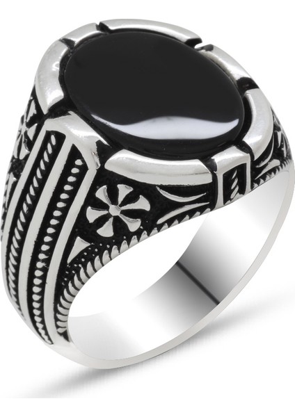 925 Ayar Gümüş Bombeli Siyah Oniks Taşlı Erkek Yüzük fiyatları