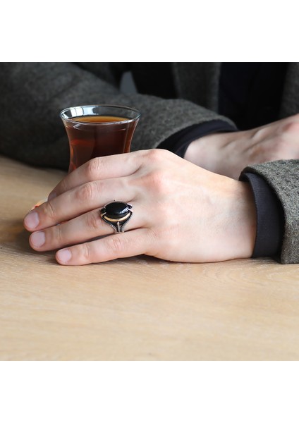Pençe Tasarım Siyah Oniks Taşlı 925 Ayar Gümüş Erkek Yüzük modelleri