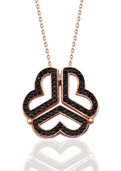 Iki Kullanımlı 925 Ayar Gümüş Üç Kalp Taşlı Rose Kolye - Model 2 fiyatları