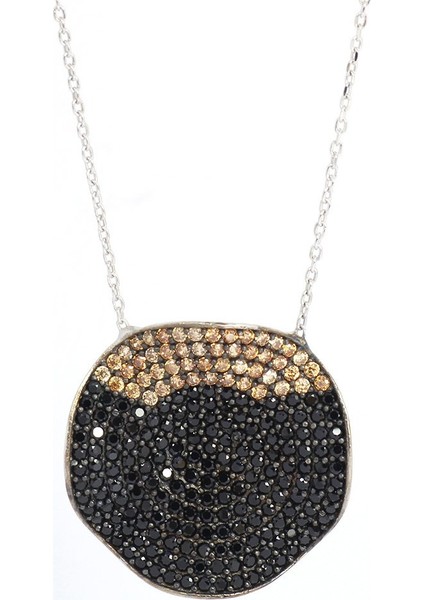 Sarı-Siyah Zirkon Taşlı Dalgalı Tasarım 925 Ayar Gümüş Kadın Kolye modelleri