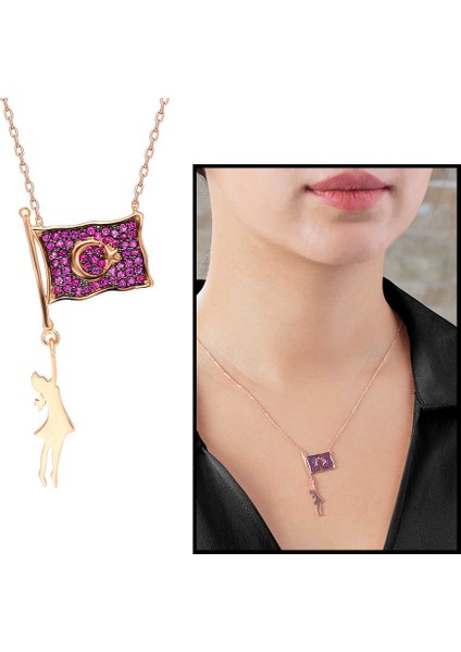 Zirkon Taşlı Ayyıldız Tasarım 925 Ayar Gümüş Kadın Kolye