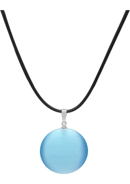 Oval Tasarım Zarif Ip Zincirli Çift Taraflı Turkuaz Kedigözü Kolye modelleri