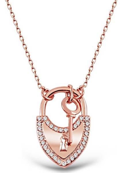 Gümüş Zirkon Taşlı Kilit Kolye