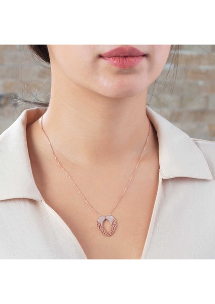 Zirkon Taşlı Melek Kanadı Tasarım Gold Renk 925 Ayar Gümüş Kolye modelleri