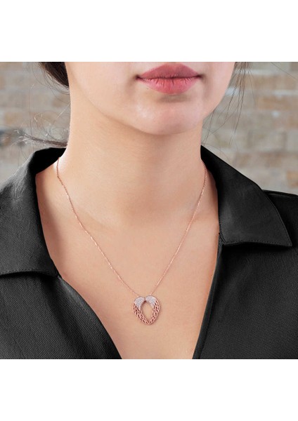 Zirkon Taşlı Melek Kanadı Tasarım Gold Renk 925 Ayar Gümüş Kolye indirimleri