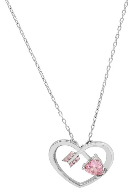 Zirkon Taşlı Kalp Tasarım Eros Temalı 925 Ayar Gümüş Kolye