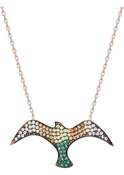 Yeşil/sarı Zirkon Taşlı Martı Tasarım 925 Ayar Gümüş Kadın Kolye modelleri