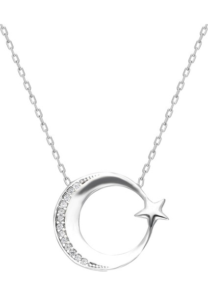 Beyaz Zirkon Taşlı Ayyıldız Tasarım 925 Ayar Gümüş Kadın Kolye modelleri