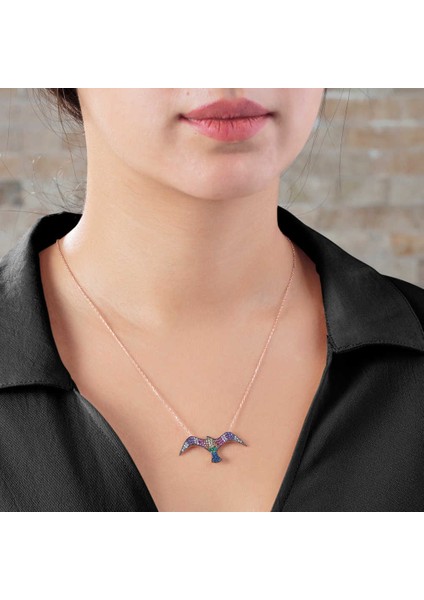 Mavi/yeşil Zirkon Taşlı Martı Tasarım 925 Ayar Gümüş Kadın Kolye fiyatları