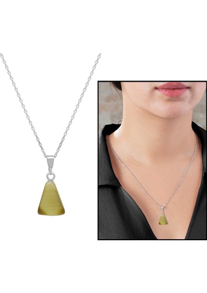 Asimetrik Tasarım 925 Ayar Gümüş Zincirli Soft Kahve Kedigözü Kolye