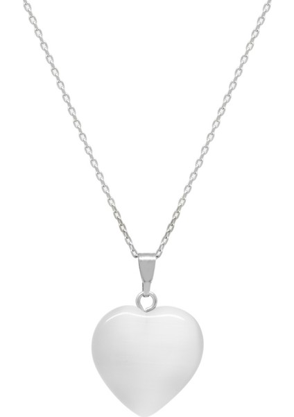 Kalp Tasarım 925 Ayar Gümüş Zincirli Çift Taraflı Soft Beyaz Kedigözü Kolye modelleri