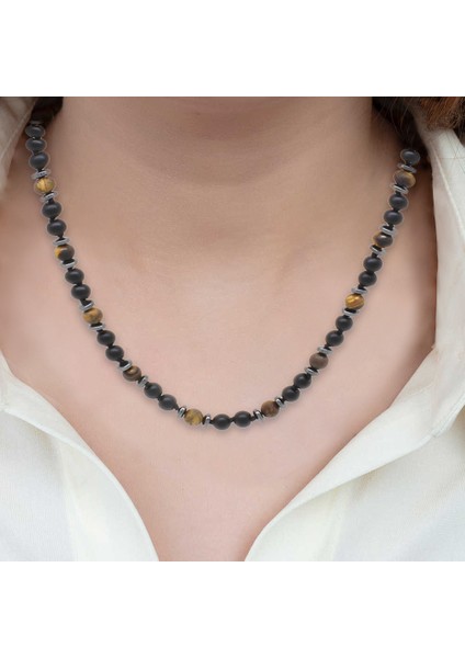 Makrome Örgülü Kaplangözü-Oniks-Hematit Kombinli Doğaltaş Kadın Kolye modelleri