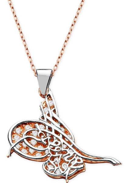 925 Ayar Gümüş Zirkon Taşlı Gölgeli Tuğra Model Kaplama Kolye