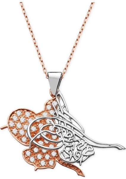 925 Ayar Gümüş Zirkon Taşlı Gölgeli Tuğra Model Kaplama Kolye fiyatları