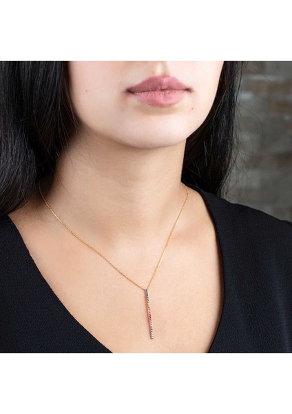 Renkli Zirkon Taşlı Çubuk Tasarım 925 Ayar Gümüş Kadın Kolye fiyatları