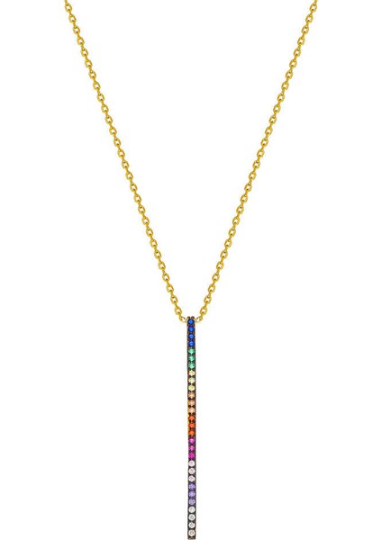 Renkli Zirkon Taşlı Çubuk Tasarım 925 Ayar Gümüş Kadın Kolye modelleri