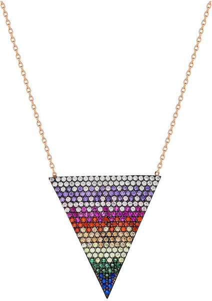 Gökkuşağı Renkli Zirkon Taşlı Üçgen Tasarım 925 Ayar Gümüş Kadın Kolye modelleri