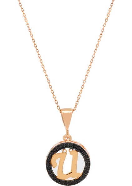 3D Tasarım Siyah Zirkon Taşlı 925 Ayar Gümüş Harf Kolye Ü modelleri