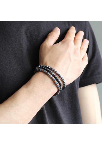 Küre Kesim Mat Akik-Oniks-Hematit Kombinli Doğaltaş Bileklik fiyatları