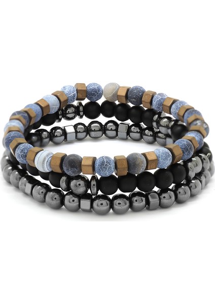 Küre Kesim Mat Akik-Oniks-Hematit Kombinli Doğaltaş Bileklik modelleri