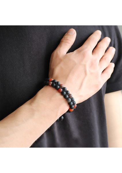 Makrome Örgü Çift Sıra Küre Kesim Oniks-Akik Doğaltaş Bileklik fiyatları