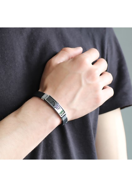 Tuğra Tasarım Siyah Deri-Çelik Kombinli Erkek Bileklik fiyatları