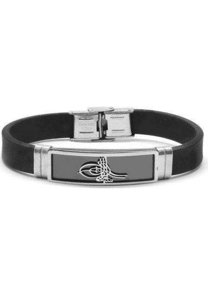 Tuğra Tasarım Siyah Deri-Çelik Kombinli Erkek Bileklik modelleri